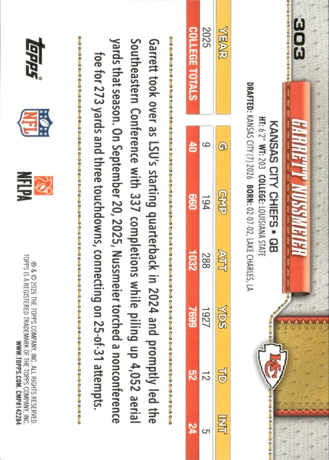 Garrett Nussmeier card back