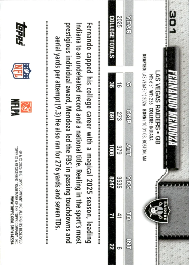 Fernando Mendoza card back