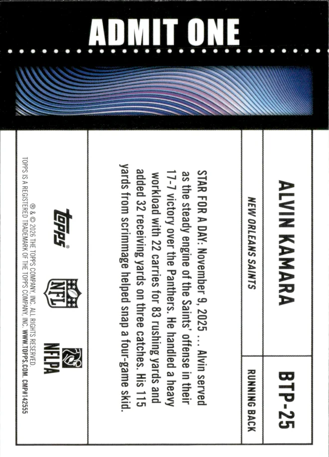 Alvin Kamara card back
