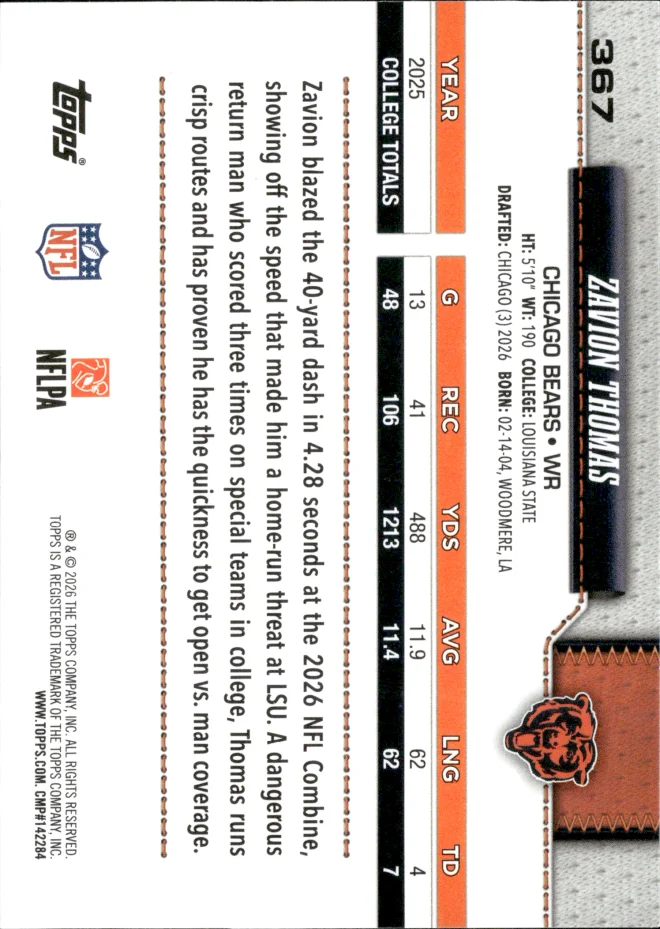 Zavion Thomas card back