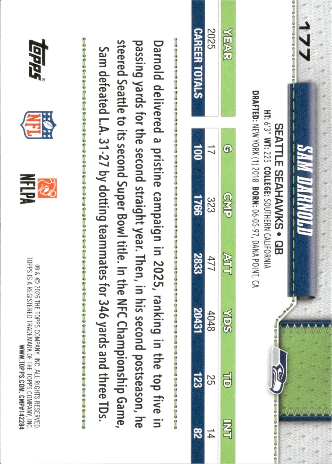 Sam Darnold card back