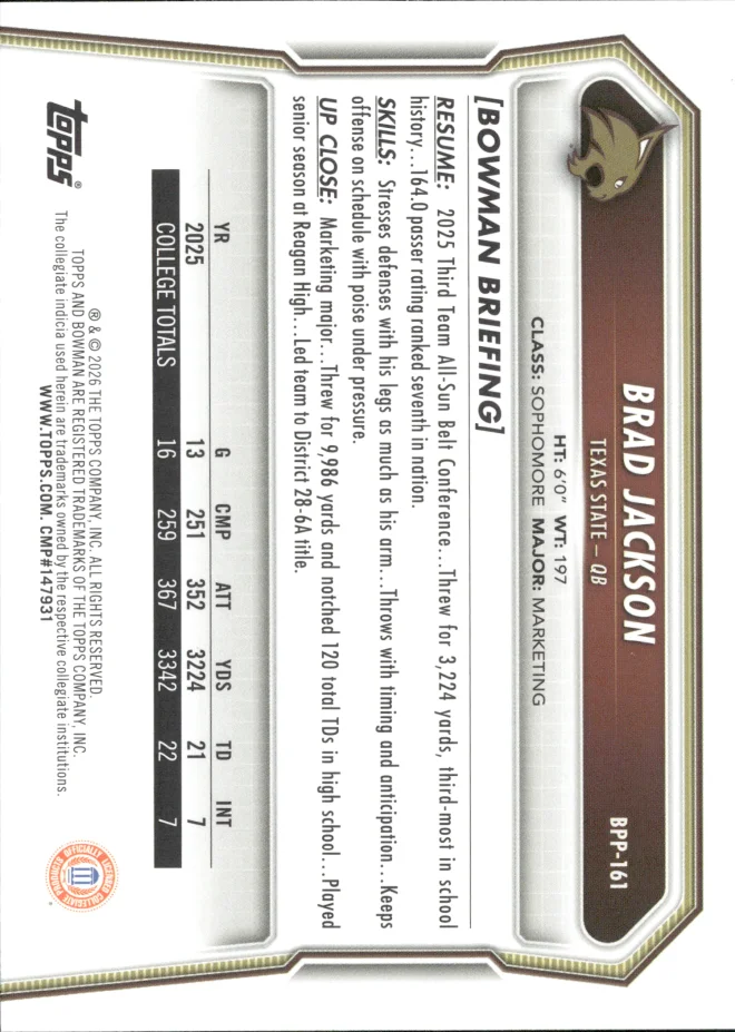 Brad Jackson card back