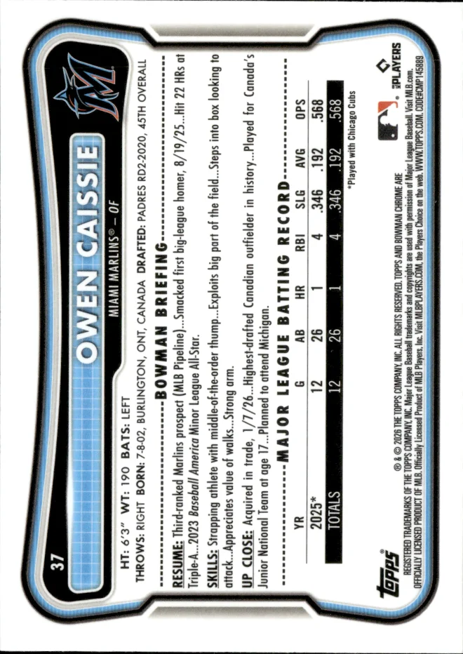 Owen Caissie card back