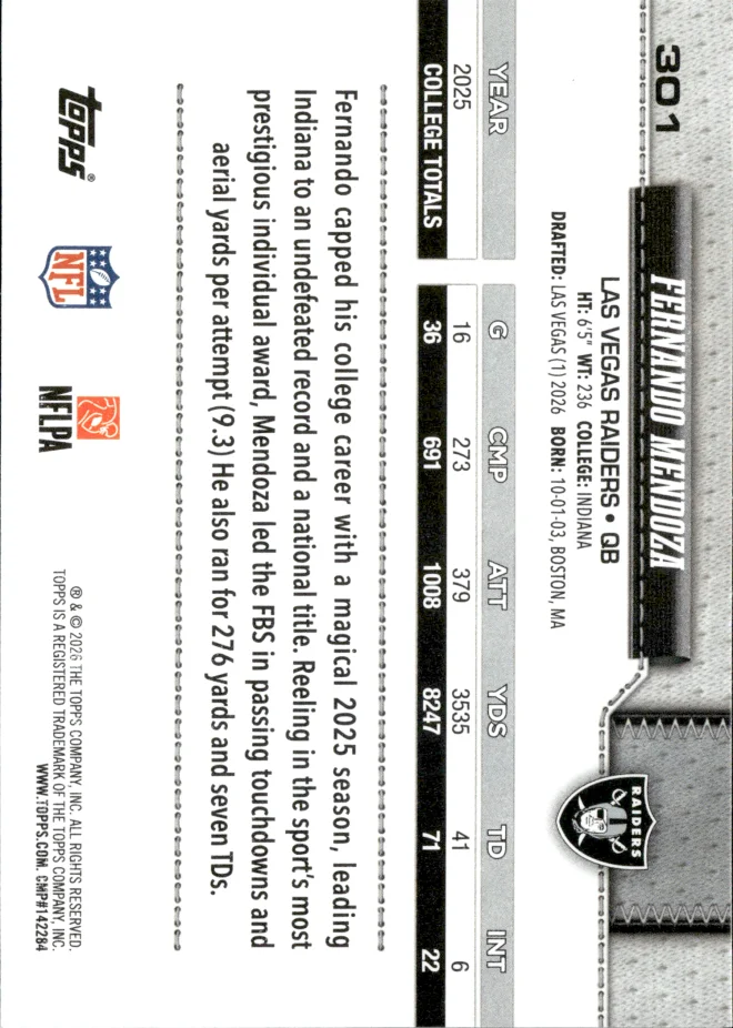 Fernando Mendoza card back