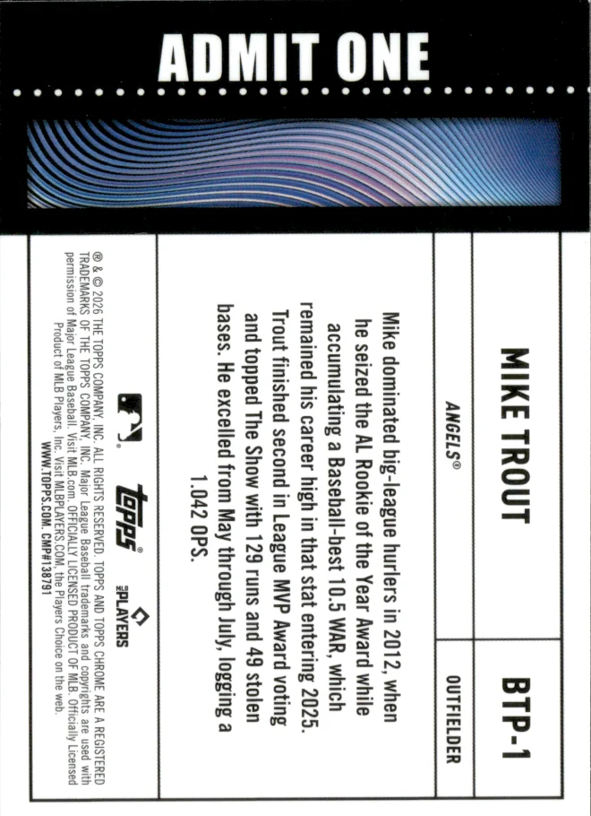 Mike Trout card back