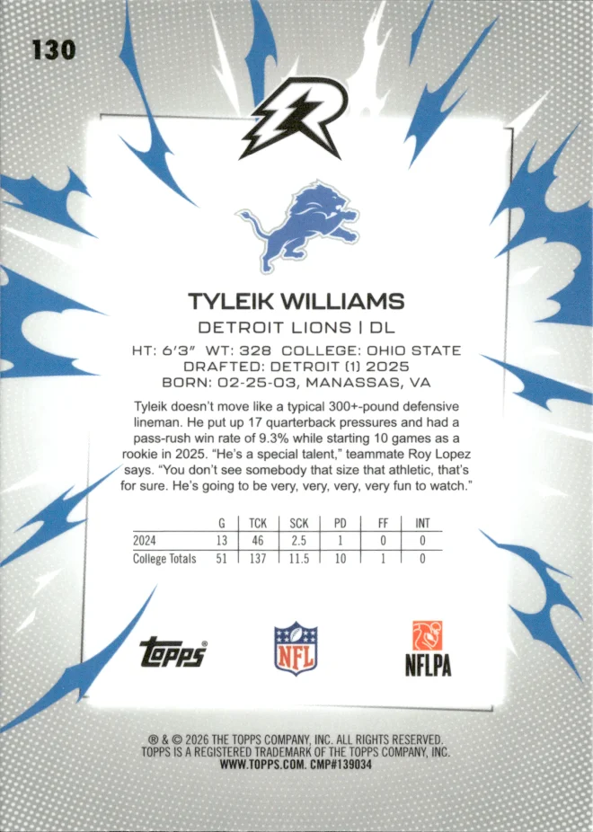 Tyleik Williams card back