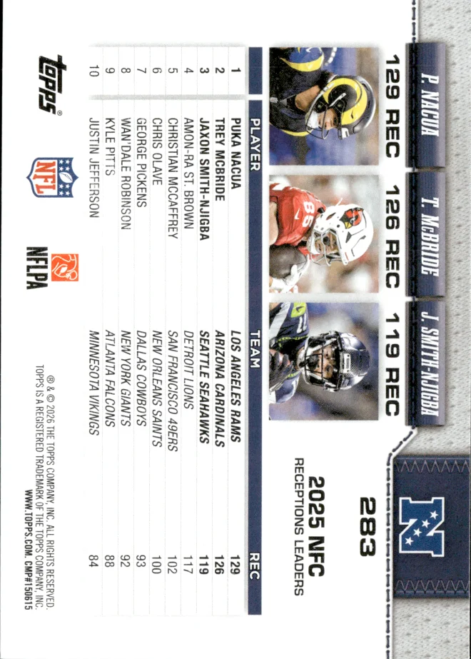 Puka Nacua / Trey McBride / Jaxon Smith-Njigba card back