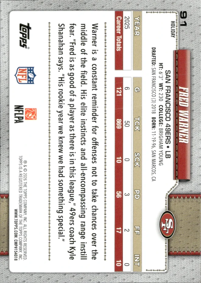 Fred Warner card back