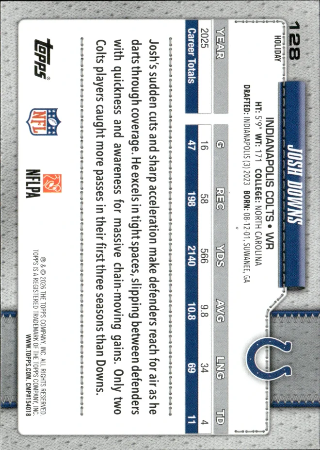 Josh Downs card back