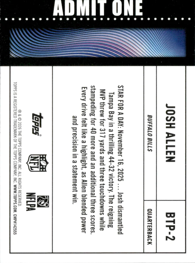 Josh Allen card back