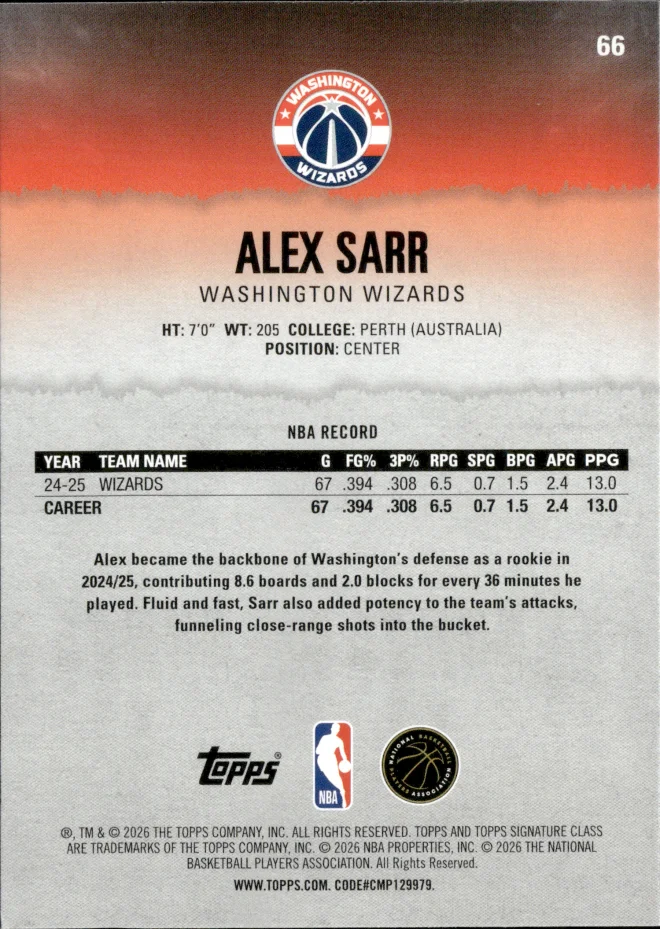 Alex Sarr card back