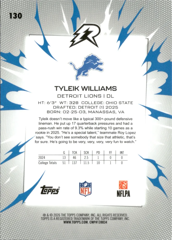 Tyleik Williams card back