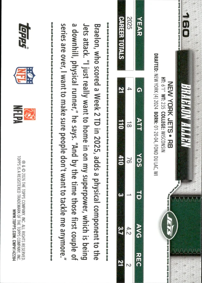 Braelon Allen card back