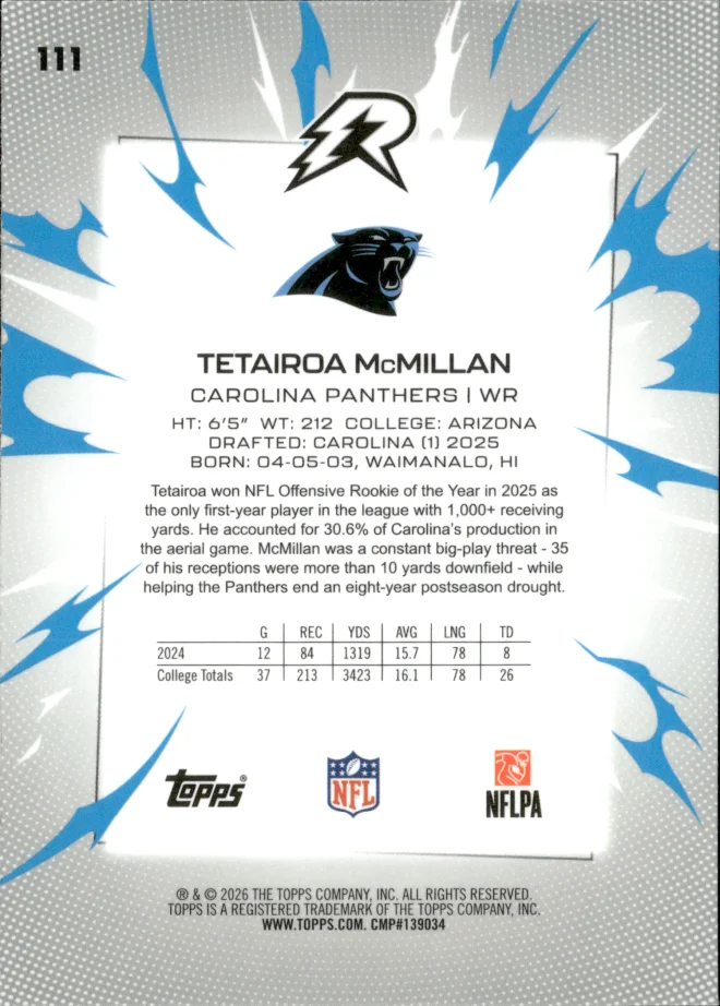 Tetairoa McMillan card back