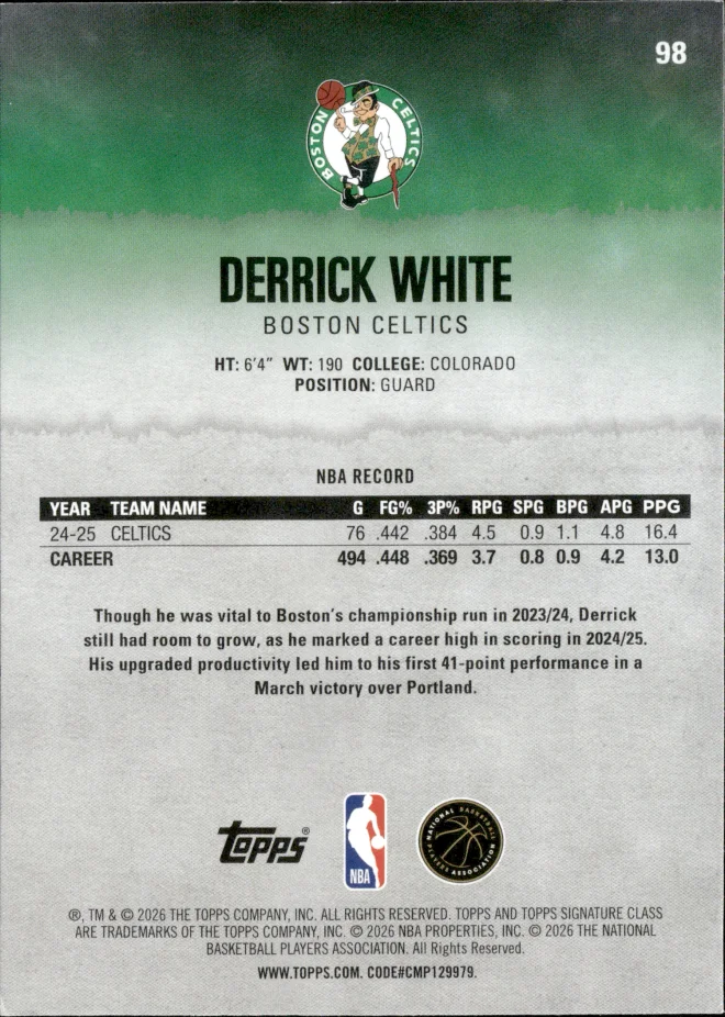Derrick White card back