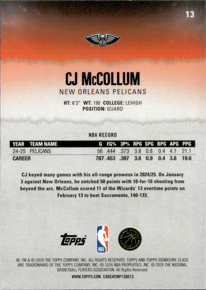 CJ McCollum card back