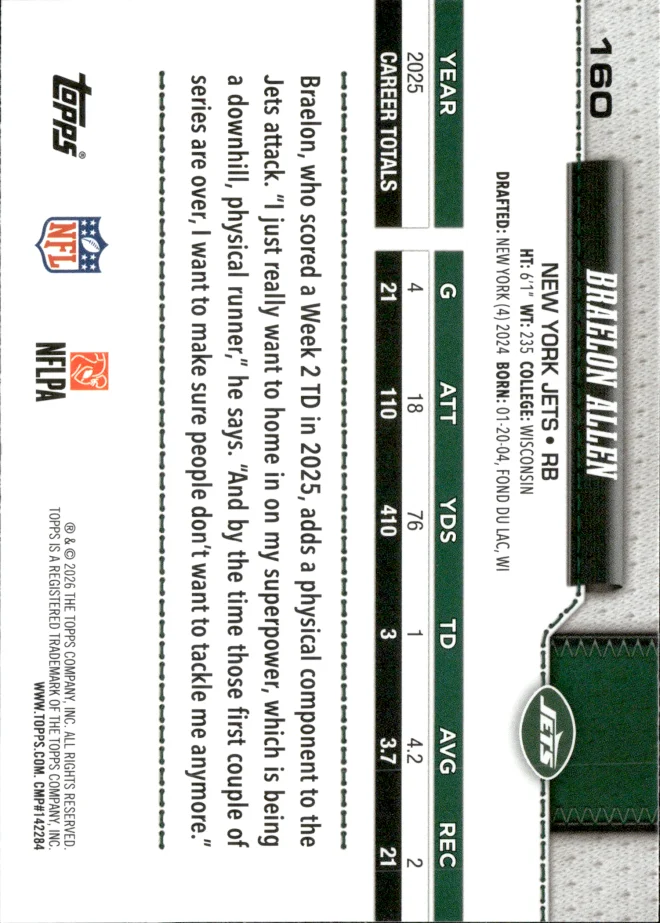Braelon Allen card back