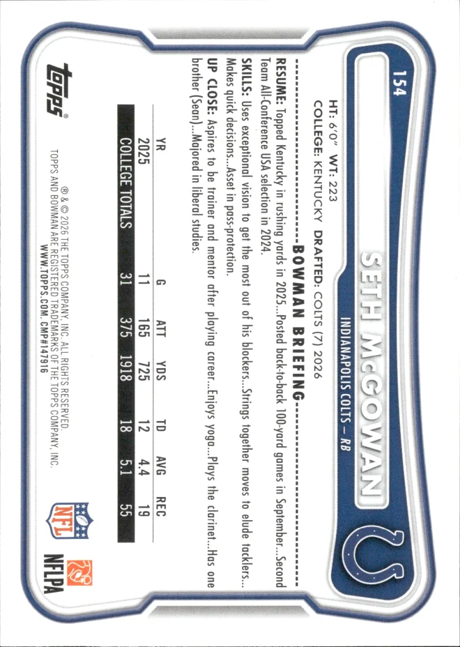 Seth McGowan card back