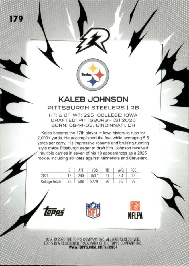 Kaleb Johnson card back