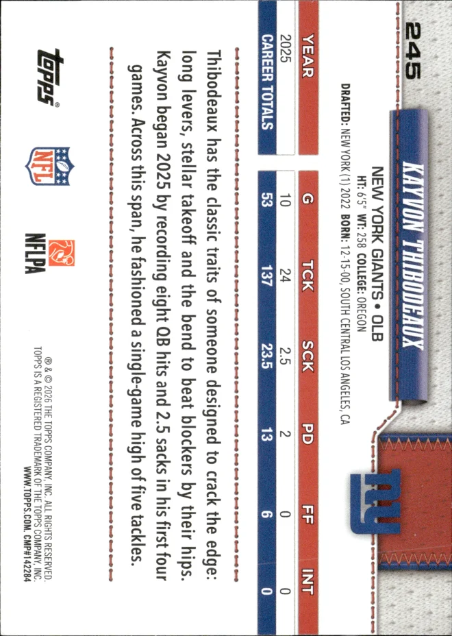 Kayvon Thibodeaux card back