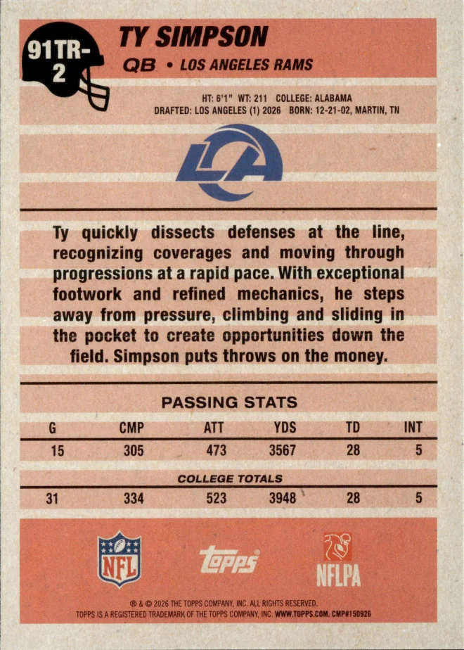 Ty Simpson card back