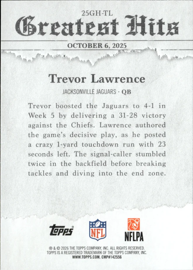 Trevor Lawrence card back