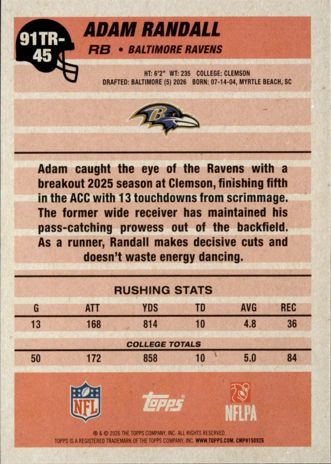 Adam Randall card back