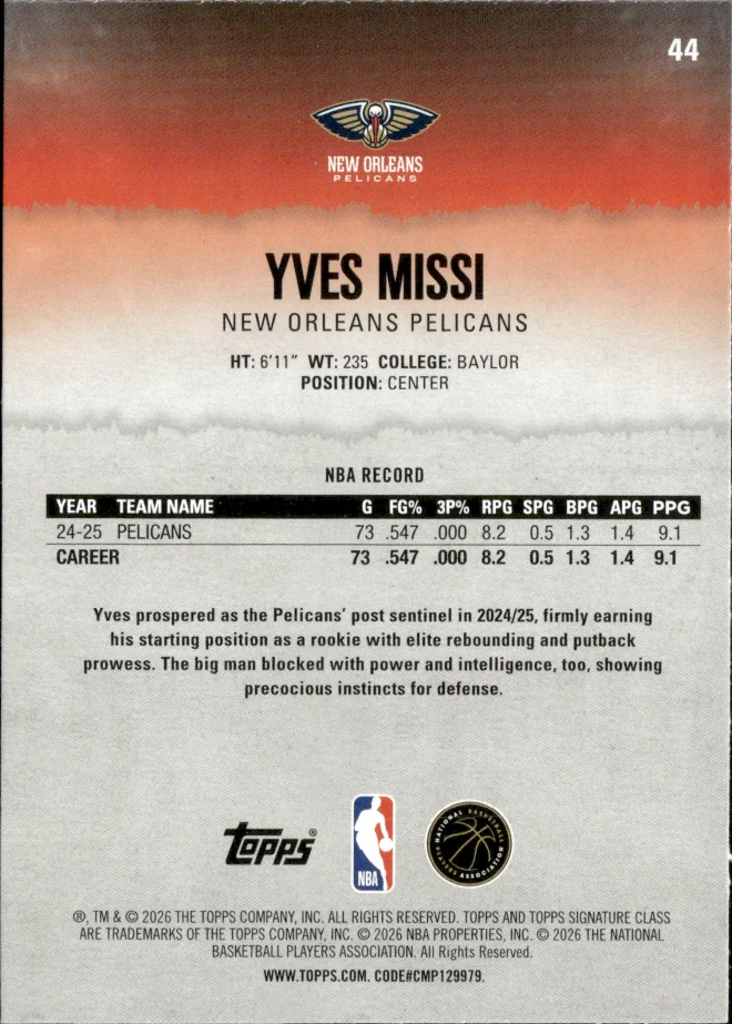Yves Missi card back