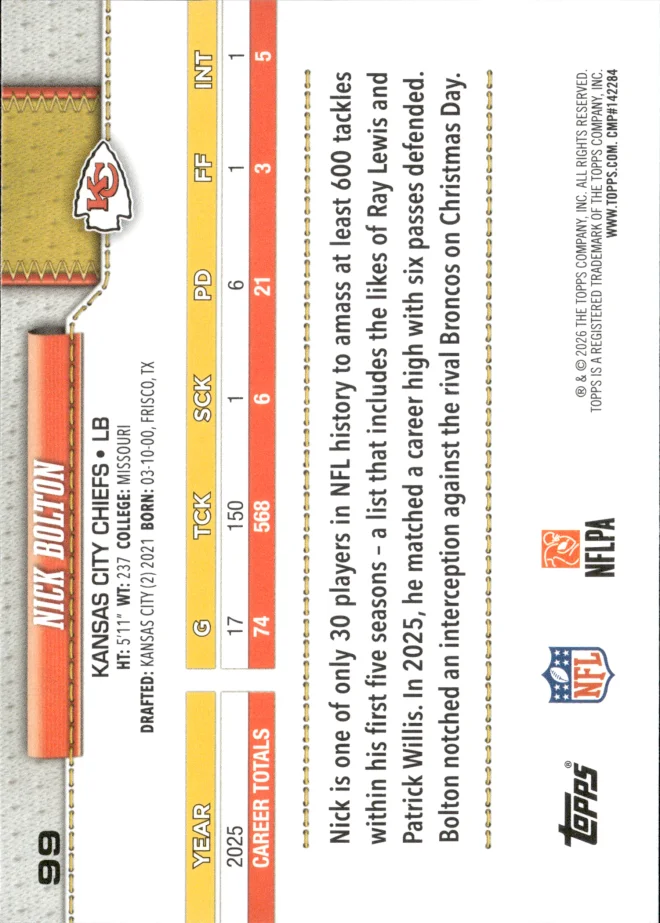 Nick Bolton card back