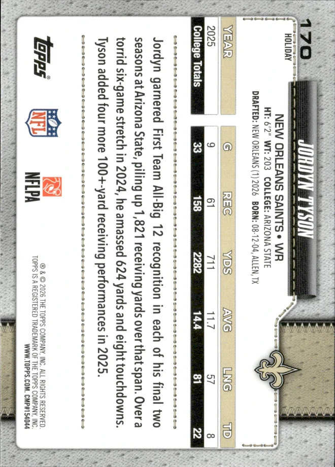Jordyn Tyson card back