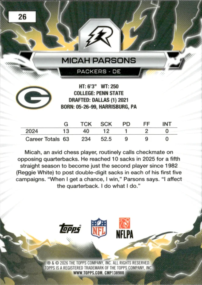 Micah Parsons card back