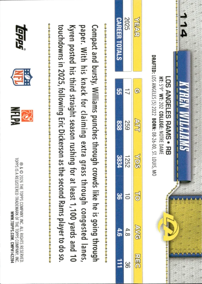 Kyren Williams card back