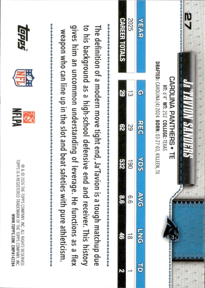 Ja'Tavion Sanders card back