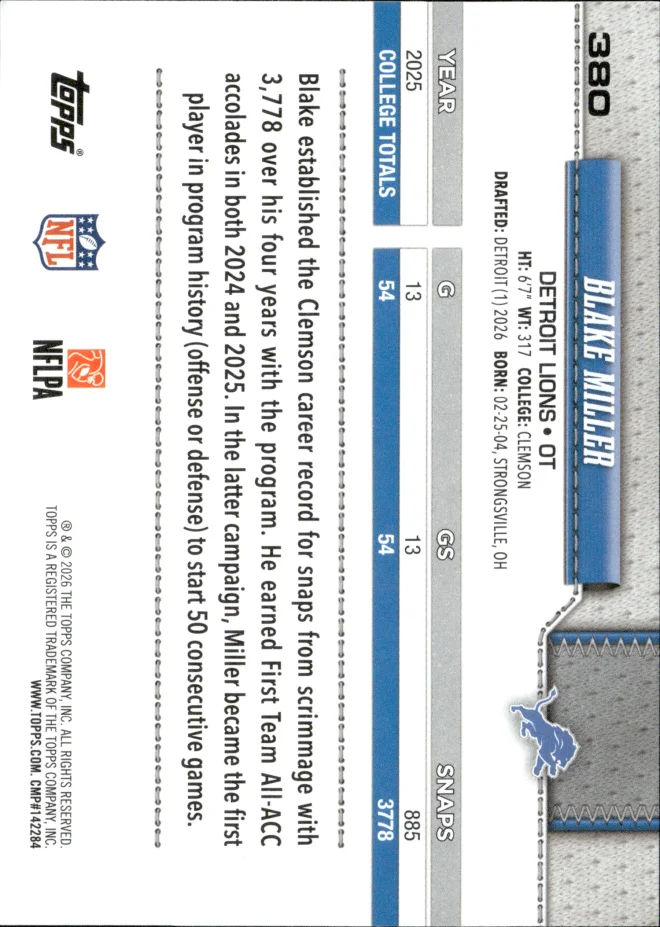 Blake Miller card back