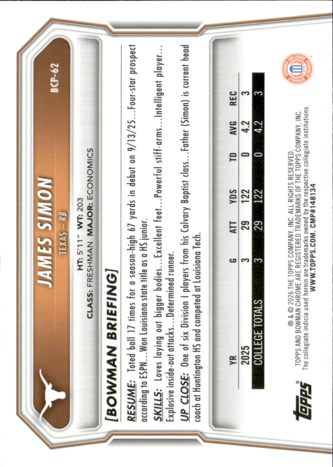 James Simon card back