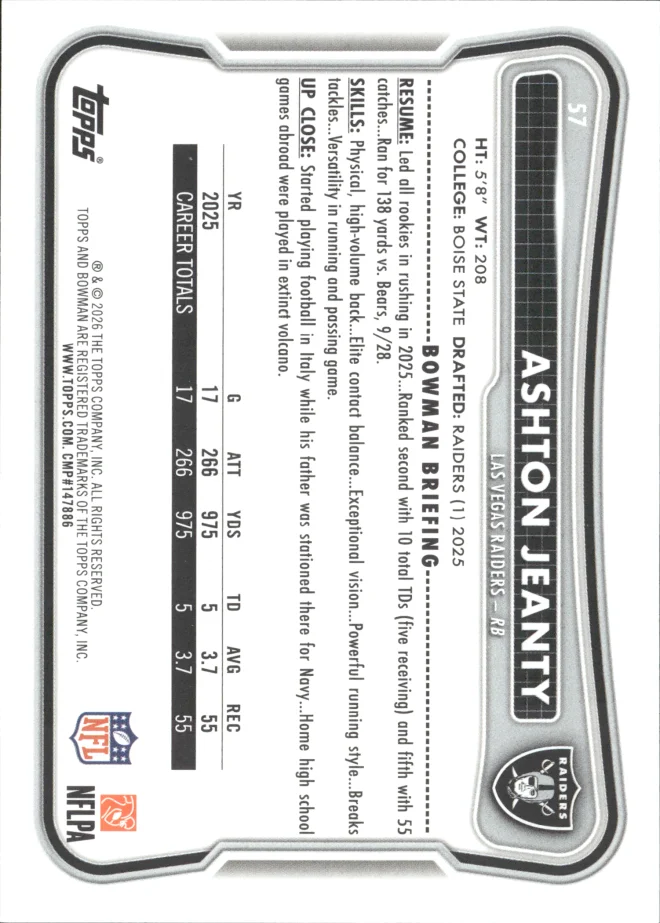 Ashton Jeanty card back