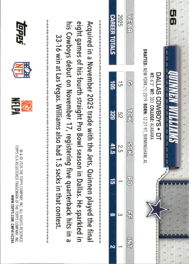 Quinnen Williams card back