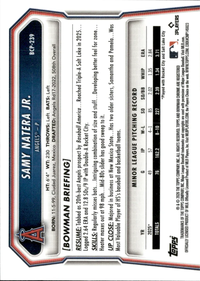 Samy Natera Jr. card back