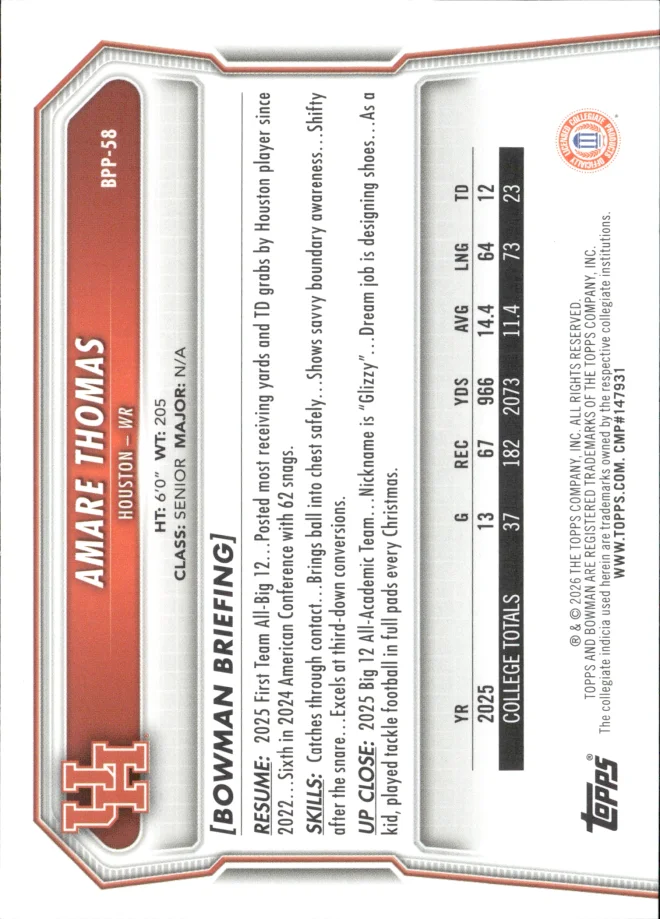 Amare Thomas card back