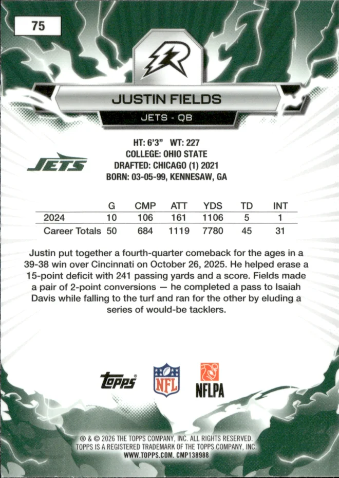 Justin Fields card back