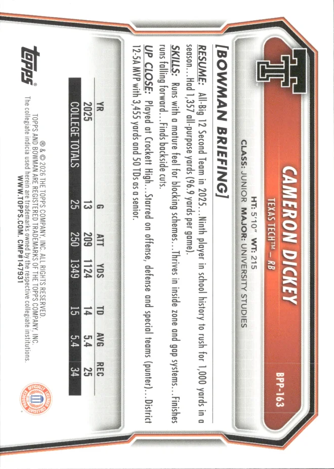 Cameron Dickey card back