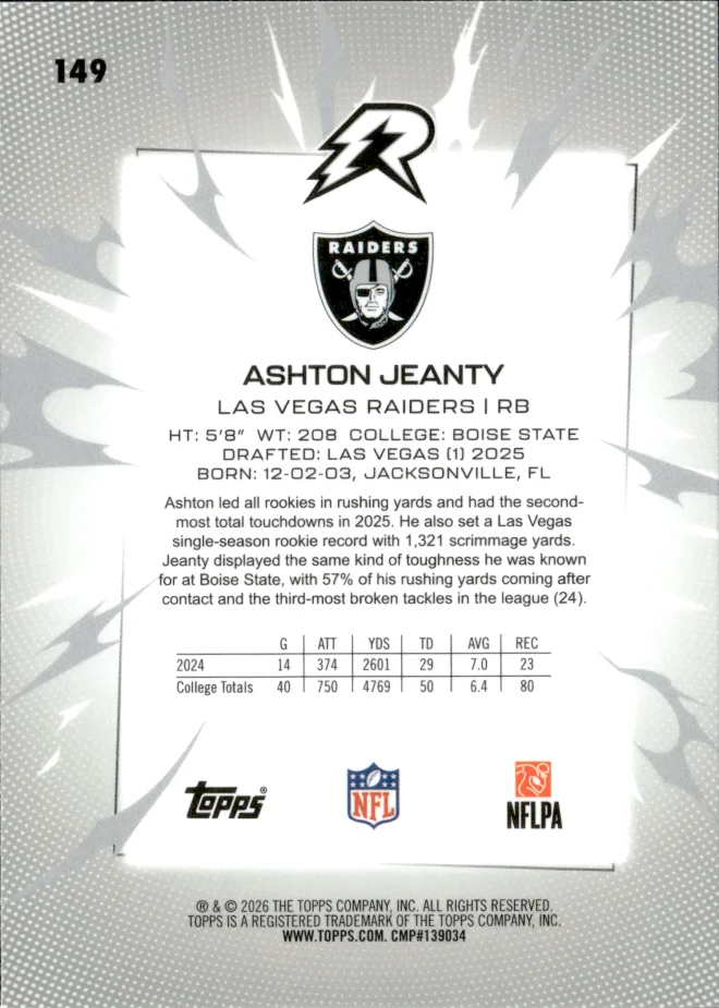 Ashton Jeanty card back
