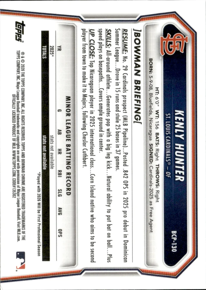 Kenly Hunter card back