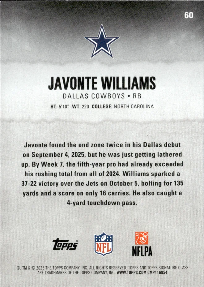 Javonte Williams card back