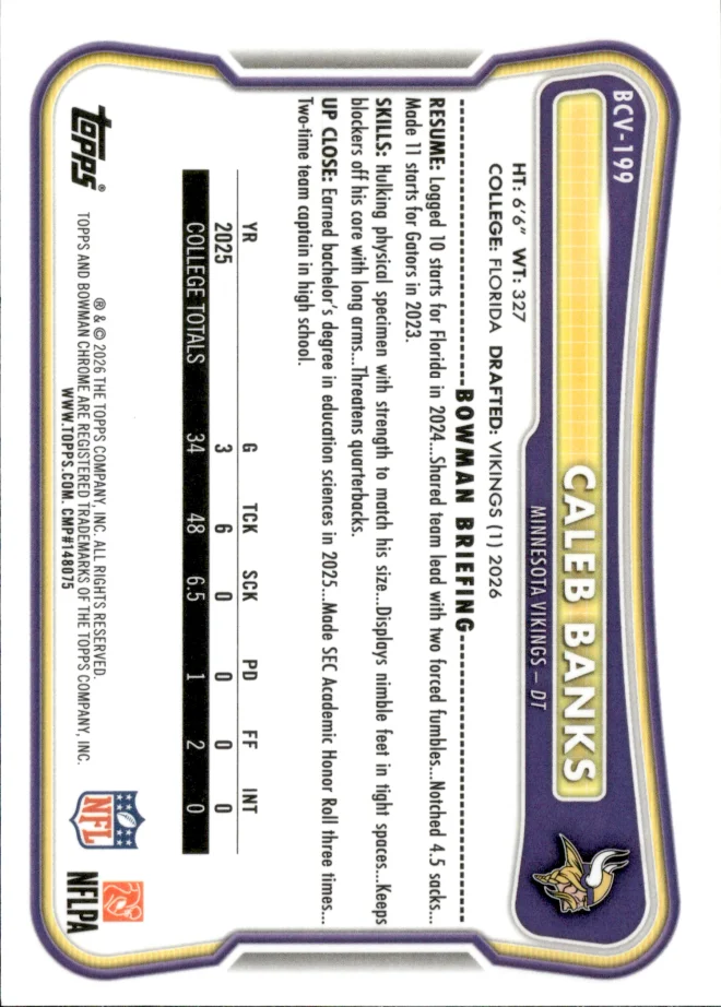 Caleb Banks card back