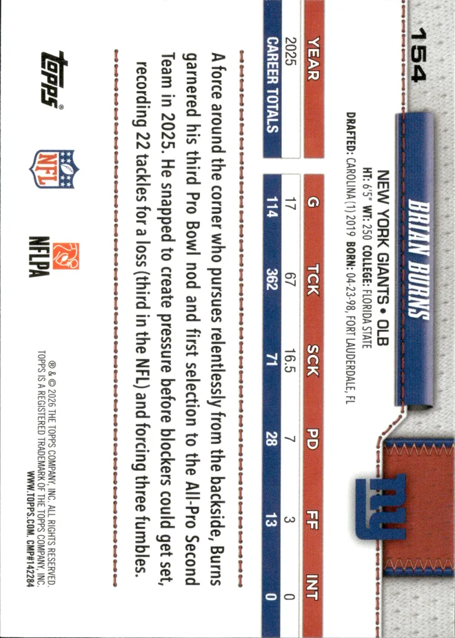 Brian Burns card back