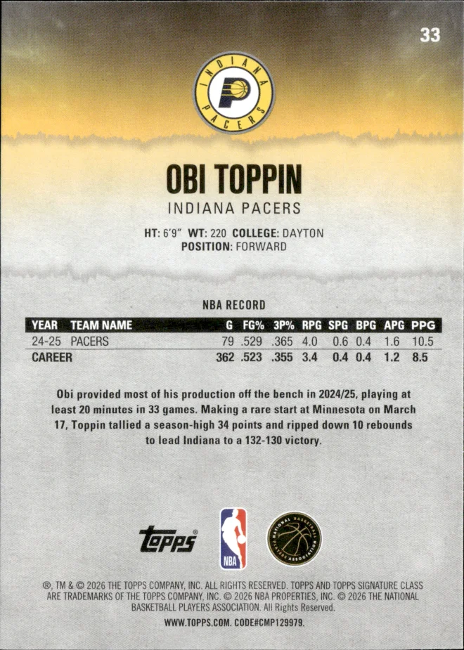 Obi Toppin card back