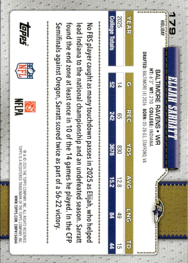 Elijah Sarratt card back