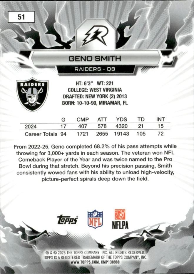 Geno Smith card back
