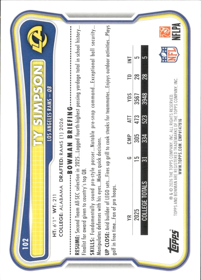 Ty Simpson card back